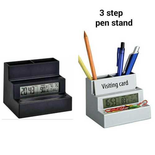 Black Or White 3 Step Multifunctional Pen Holder Alarm Clock With Business Card Folder