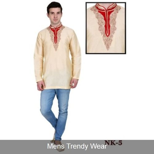 Mens Party Wear Embroidered Silk Kurti
