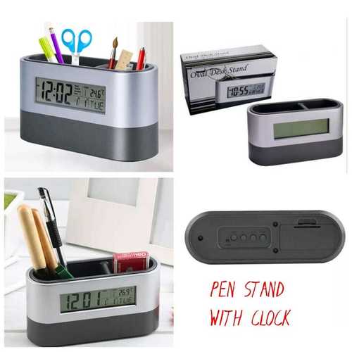 Random Colours Pen Stand With Clock