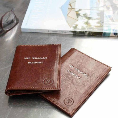 Leather Passport Cover - Brown, Red