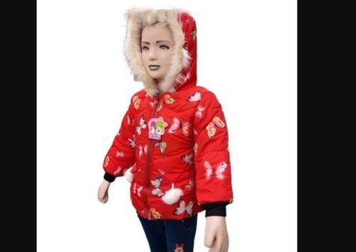 Kids Girls Red Printed Woolen Jackets