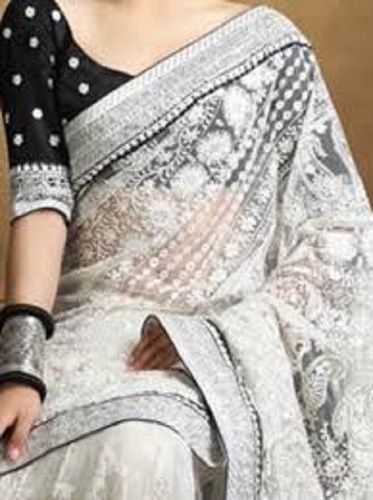 White Color Hand Embroidered Lucknowi Chikankari Saree (With Blouse -  Georgette) allover designer work 71125, Buy Georgette Chikankari Sarees  online, Pure Georgette Chikankari Sarees, Trendy Georgette Chikankari Sarees  ,Buy Exclusive Collection online ,