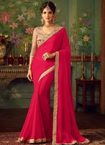 Various Colors  Are Available Women Plain Georgette Sarees