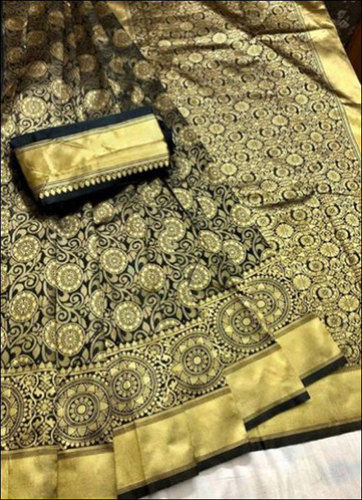 Ladies Golden Silk Printed Saree