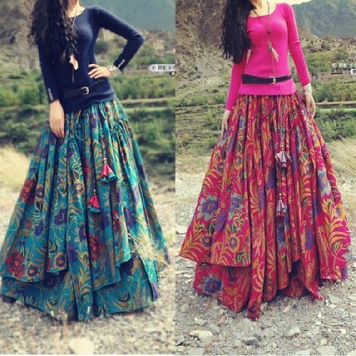 Various Colors Are Available Printed Design Long Skirts