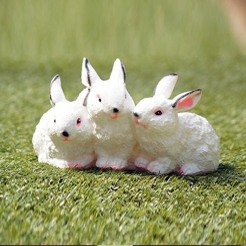 Three Joint White Rabbits Statue