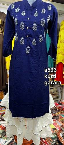 Various Colors Are Available Full Sleeve Blue Kurti