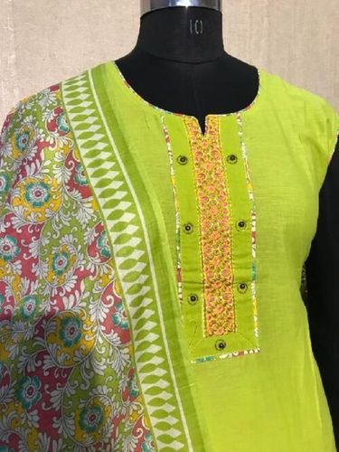 Ladies Designer Green Salwar Suit - Chiffon & Georgette, 46 Inch, Sleeveless | Embroidered, Anti-Wrinkle, Breathable, Washable, Ideal for Parties & Weddings