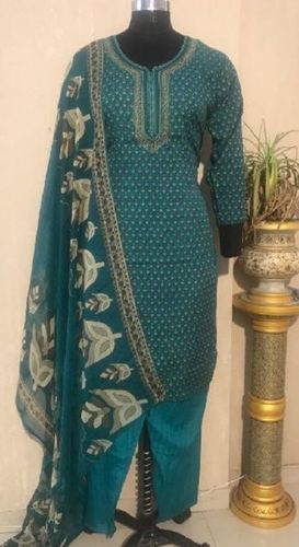 Ladies Green Salwar Suit (D. No. 2416) Decoration Material: Laces