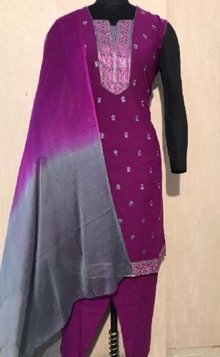 Ladies Designer Purple Salwar Suit - Chiffon & Georgette 44 Inch Size | Embroidered Anti-Wrinkle Full Sleeves Breathable Perfect for Parties & Weddings