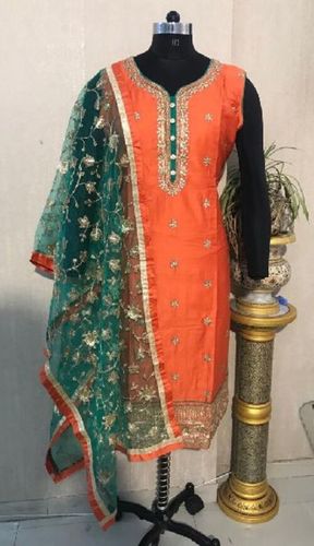 Ladies Designer Straight Suit - Color: Orange
