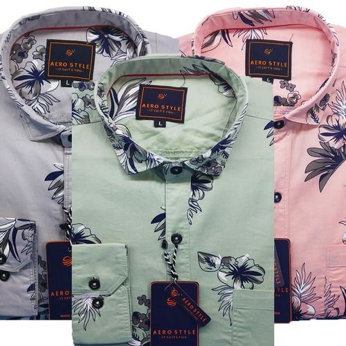 Floral Print Cotton Shirts Collar Style: Standard