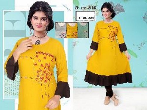 Yellow Embroidered Full Sleeve Dress Kurti