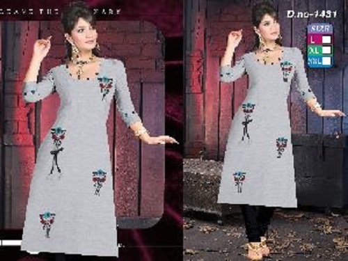 Women Attractive Slab Kurti - Cotton Blend, Available in Various Sizes (S-XL) | Breathable, Long Sleeve, Embroidered for All Seasons