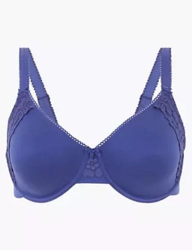 Marine Blue Cotton And Lace Underwired Minimiser Bra