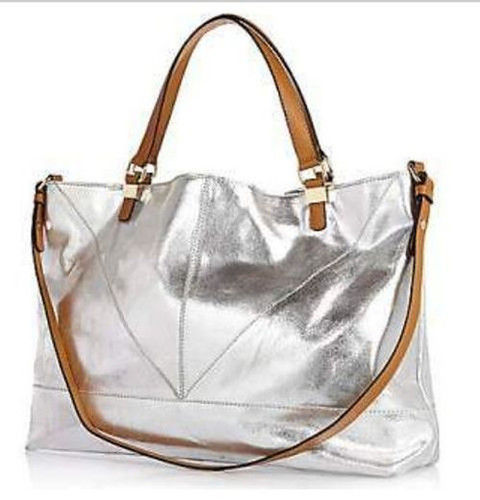 Silver Ladies Suede Leather Bag