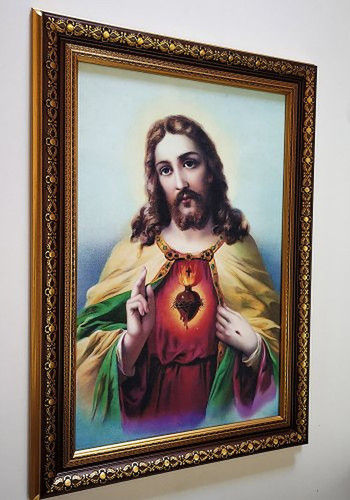 Realist Antique Golden Sacred Heart Of Jesus Christ Painting