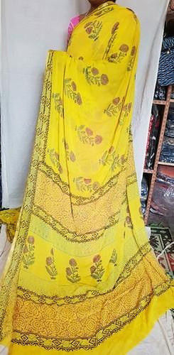 Multicolor Bagru Block Print Chiffon Saree