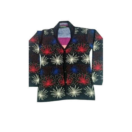 Multicolor Ladies Black Woolen Cardigan