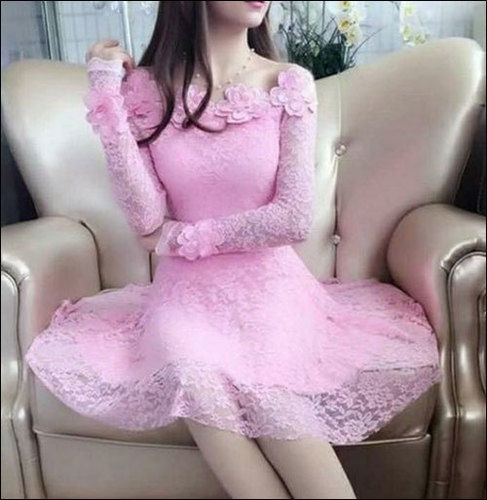 Pink Ladies Party Wear Attractive Midi Dress