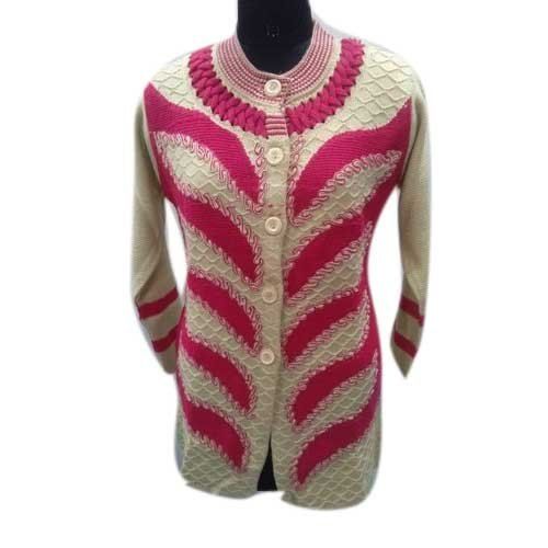 High Neck Party Wear Ladies Woolen Cardigan Sweater, Size: Medium