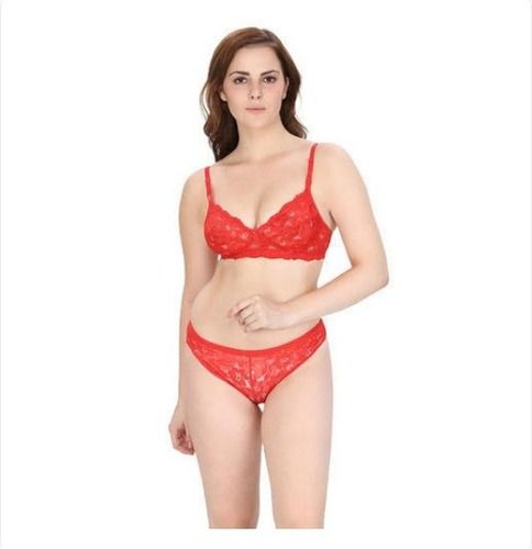 Thongs Ladies Cotton Lace Bright Red Lingerie Set