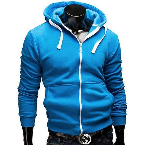 Blue Mens Woolen Zip Hoodies