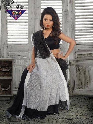 Various Colors  Are Available Black And White Silk Saree