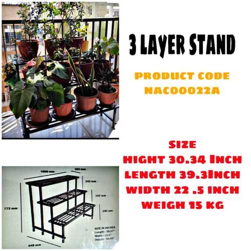 Black 3 Layer Flower Pot Stand