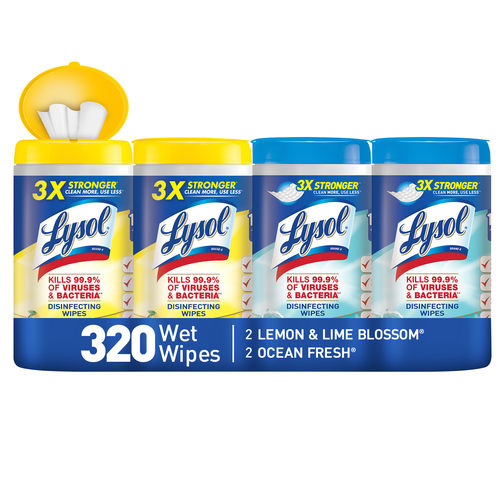 Kills All Germs Lysol Disinfecting Wipes, Ocean Fresh & Lemon, 320Ct (4X80Ct), Cleaner