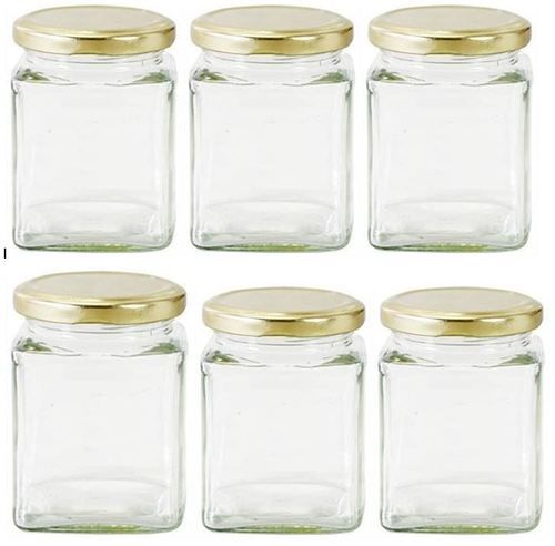 280 ml Glass Jar Square 6 Nos Set With Air Tight Golden Cap