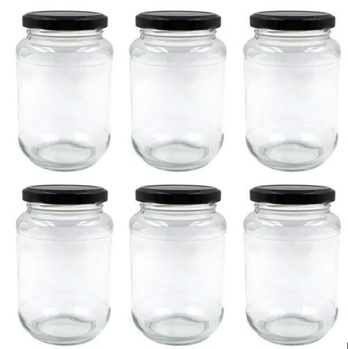 Glass Jar 500 ML SWL 6 Nos Set With Air Tight Black Cap