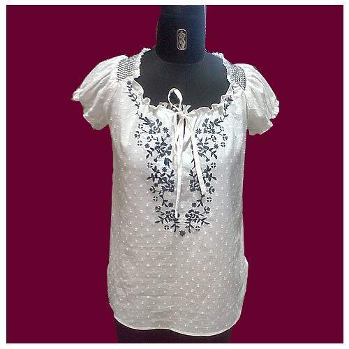 Plain White Ladies Embroidered Top