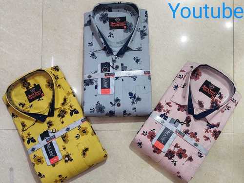 Yellow Printed Casual Mens Shirts