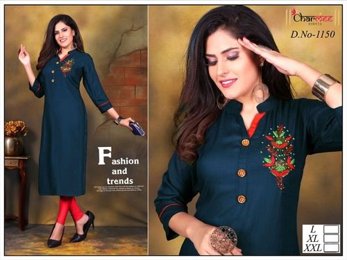 Stylish Embroidered Rayon Women Kurtis