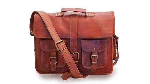 Vintage Handmade Genuine Brown Leather Laptop And Messenger Bag