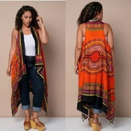 Various Colors Are Available Printed Cardigan Scarf Vest