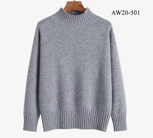 Grey Long Sleeve Cashmere Sweater