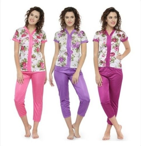 Various Womens Floral Print Satin Top Pyjama Set