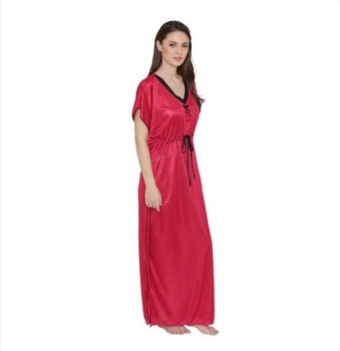 Satin Womens Kaftan Style Red Night Gown