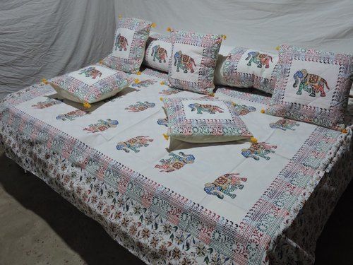 Elephant Printed Diwan Cover Set