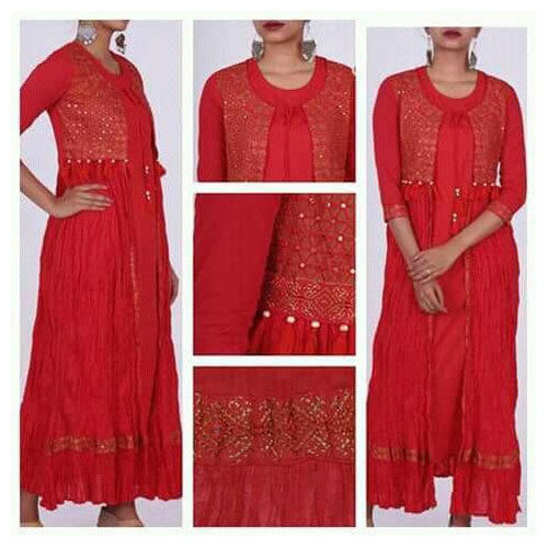 Mirror Work Red Ladies Kurti