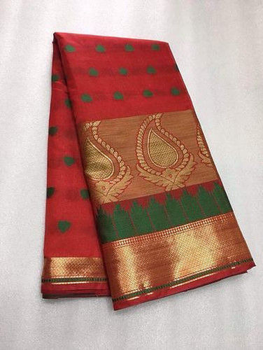 Red Color Cotton Printed Saree