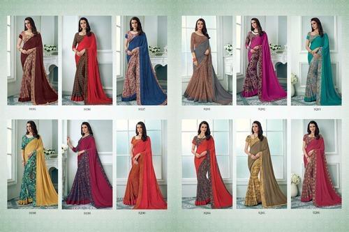 Silk Crepe Printed Saree (Set 12 Piece)