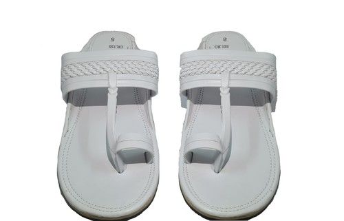 White Leather Slip On Flat Slippers