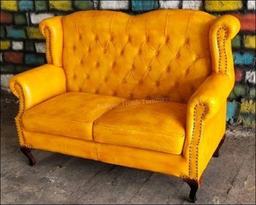 Durable Leather Yellow Two Seater Sofa