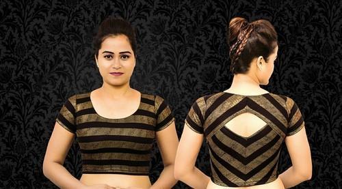 Black Golden Half Sleeves Readymade Stretchable Blouse