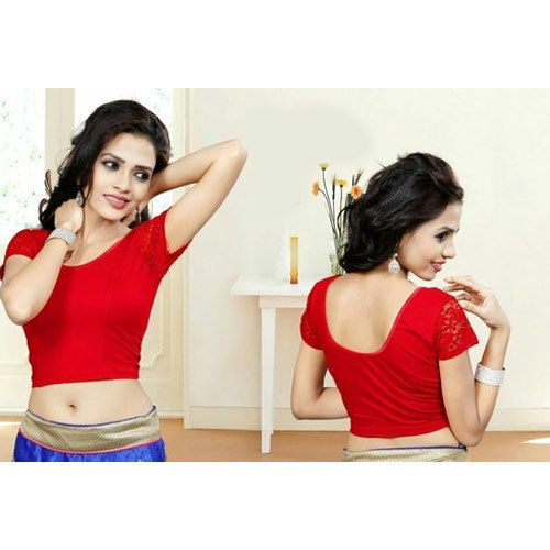 Multicolor Red Half Sleeves Cotton Blouse