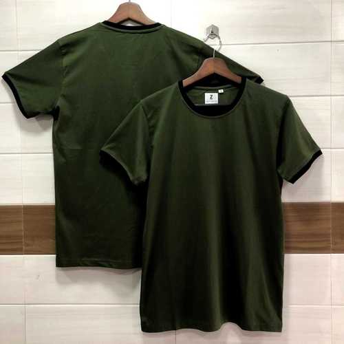 Olive Green Ribbed Cotton Compact T-Shirt