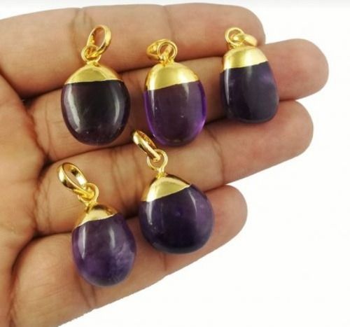 Amethyst Smooth Tumble Gold Electroplated Charms Pendant